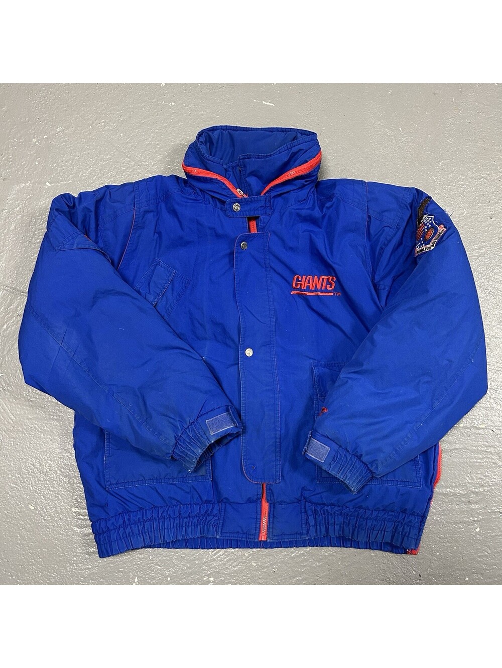 VINTAGE New York Giants NFL Puffer Jacket Triple Fat Goose Blue Size M